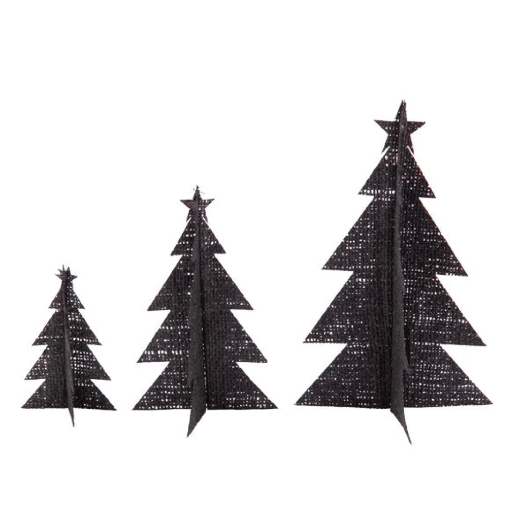 Set of Three Hessian Christmas Trees