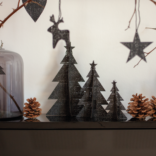 Set of Three Hessian Christmas Trees