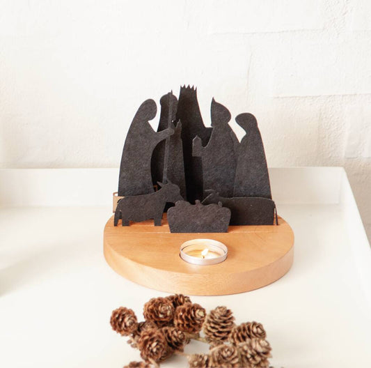 Eco Felt Nativity Set On Wooden Base